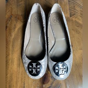 Tory Burch ballerina flats 8M silver leather “snakeskin”
